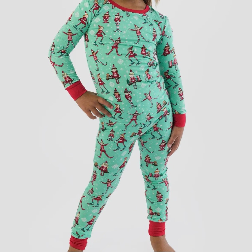 Festive Green Pajama Set with Red Accents